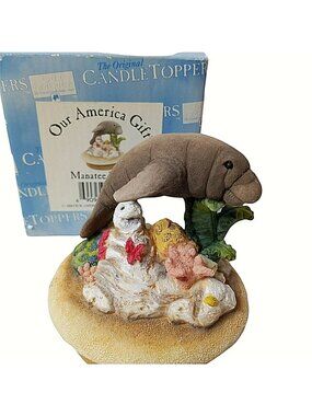 Our America Gift Manatee Coral Reef Candle Topper Figurine Collectible Box